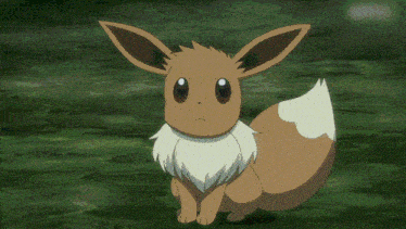 a brown and white eevee is smiling and standing on a tree branch