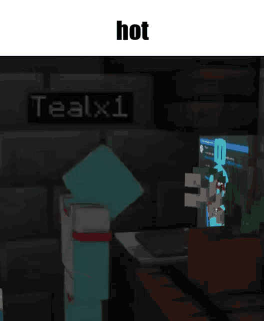 a minecraft video of a person standing in front of a computer screen .