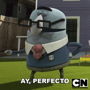 a cartoon character wearing glasses and a tie says ay perfecto
