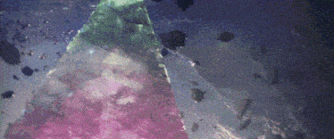 a painting of a purple and green colored background with a blue sky