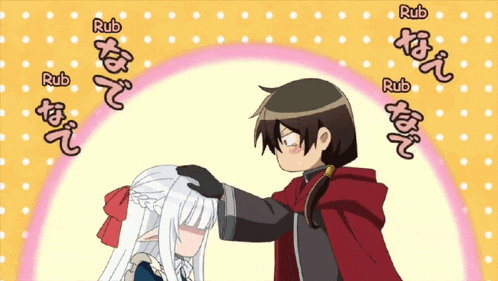 a man petting a girl 's head with rub written on the bottom right