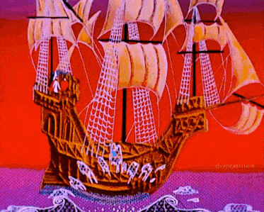 a painting of a pirate ship with the words elvencantor.com below it