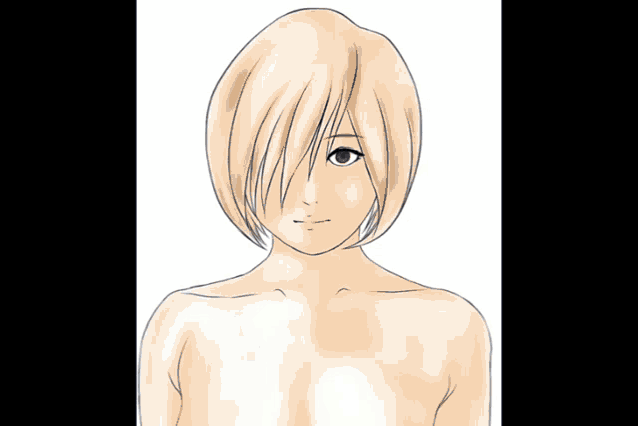 a drawing of a woman with a red eye