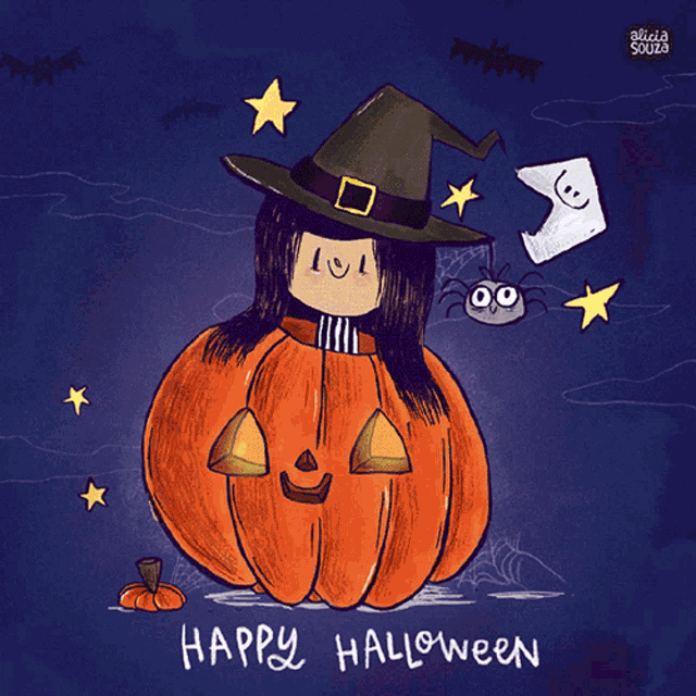 Happy Halloween Alicia Souza GIF - Happy Halloween Alicia Souza Ghostly Greetings GIFs