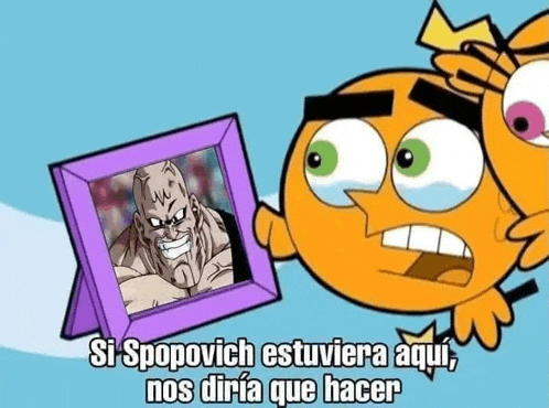 a cartoon character is holding a picture frame with a picture of a muscular man in it .