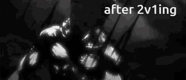 a black and white image with the words after 2v1ing written below it