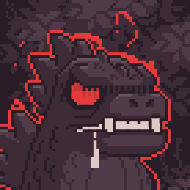 a pixel art illustration of a monster with red lightning coming out of its eyes