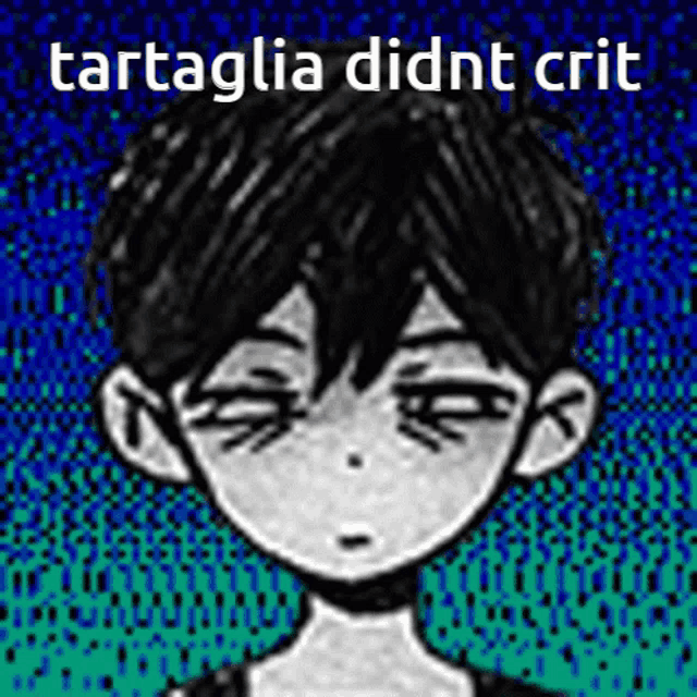 a black and white drawing of a boy with the words tartaglia didnt crit written on it