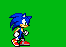 a pixel art drawing of sonic the hedgehog running on a green screen .