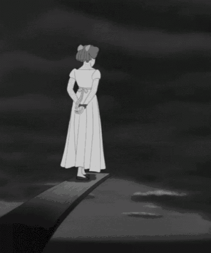 a black and white drawing of a woman in a white dress