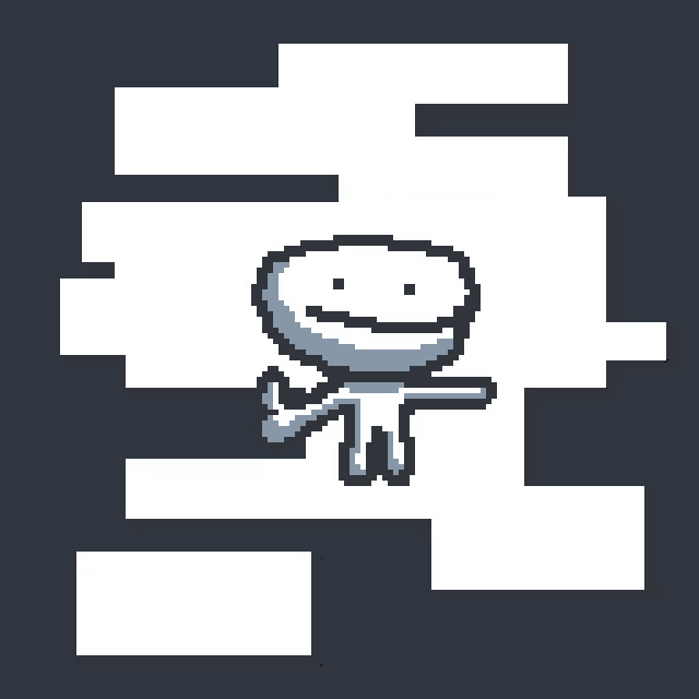 a pixel art drawing of a man with a lol speech bubble