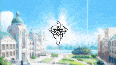 a drawing of a cross in front of a castle