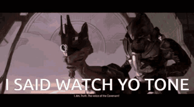 a screenshot of a video game with the words i said watch yo tone