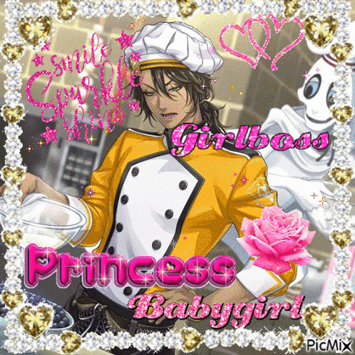 a picture of a man in a chef 's hat with princess babygirl written on it