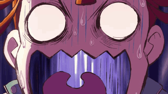 a close up of a cartoon character with a surprised look on his face