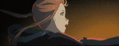 a close up of a woman 's face in a pixel art .