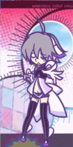 a cartoon of a girl with the word electro on the bottom left