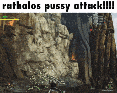 a screenshot of a video game with the words " rathalos pussy attack "