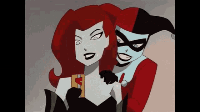 harley quinn and poison ivy pose for a picture together