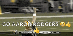 a football player giving a thumbs up with the words go aaron rodgers on the bottom