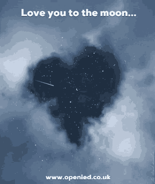 a picture of a heart shaped cloud with the words love you to the moon