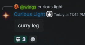 a screenshot of a conversation between wings and curious light