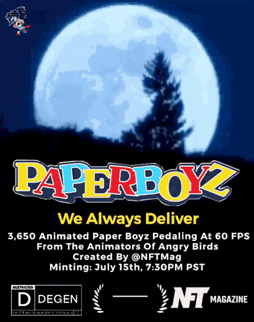 a poster for paperboyz shows a full moon and a tree