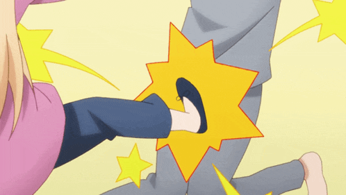 a cartoon drawing of a person kicking another person 's leg