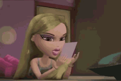 a cartoon girl is laying on the floor looking at a phone .