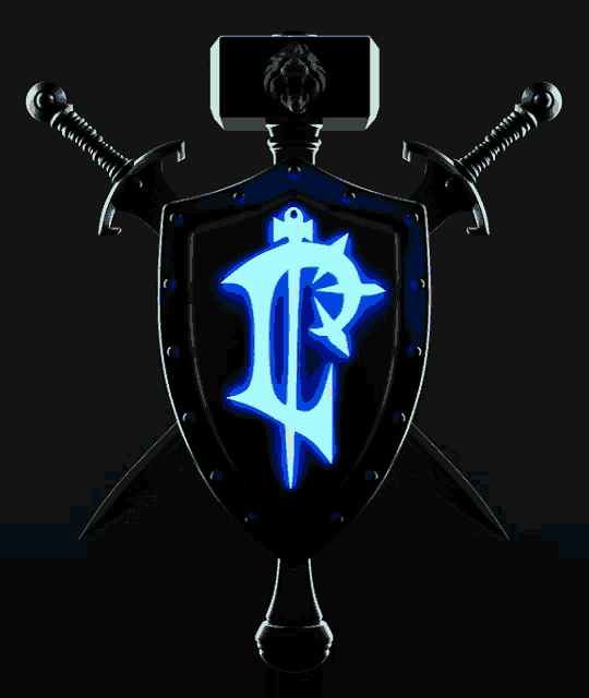 a glow in the dark shield with a glowing letter c on it