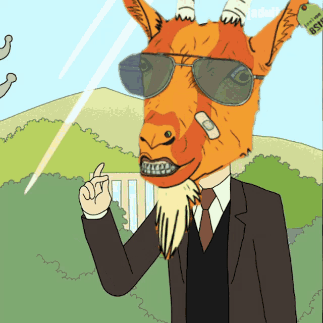 a cartoon of a man with a goat 's head wearing sunglasses
