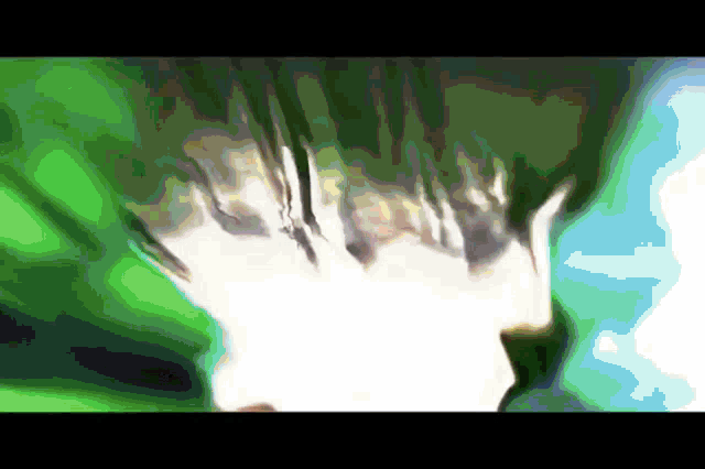 a painting of a person 's face with a green and white background
