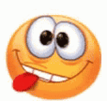 a cartoon smiley face is sticking out its tongue .