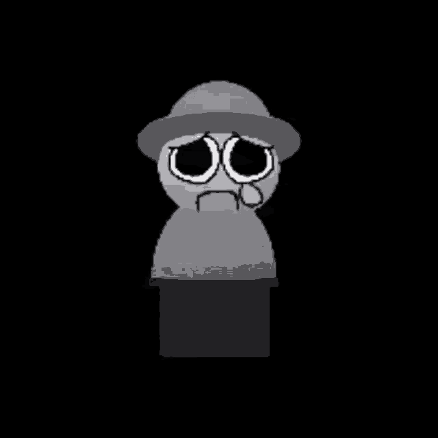 a cartoon character with a sad face is sitting on a podium .