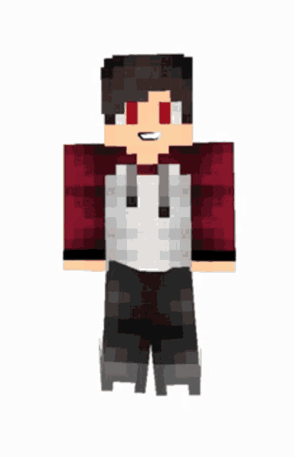a minecraft character is wearing a red and white plaid shirt and black pants