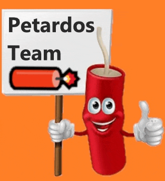 a cartoon character is holding a sign that says " petardo team "
