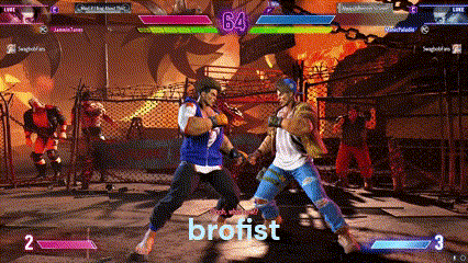 two men are fighting in a video game and the word brofist is visible