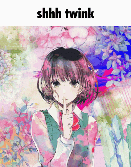 a picture of a girl with a finger on her lips and the words shhh twink