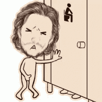 a cartoon drawing of a man standing in front of a toilet stall .