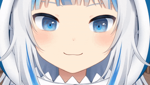 a close up of a cartoon character with blue eyes