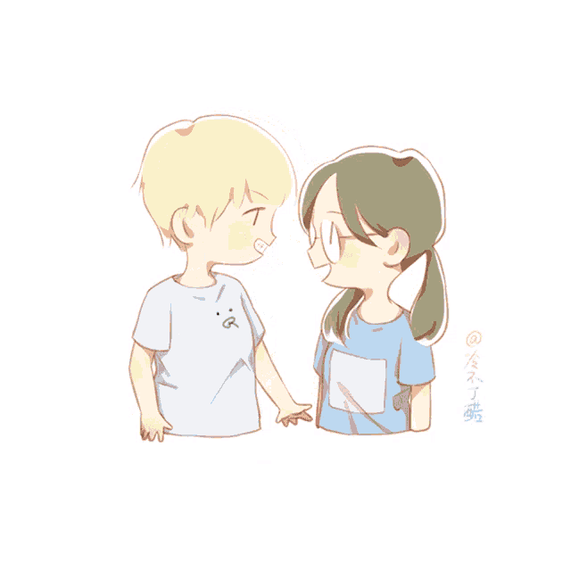 a drawing of a boy and girl with pineapples around them