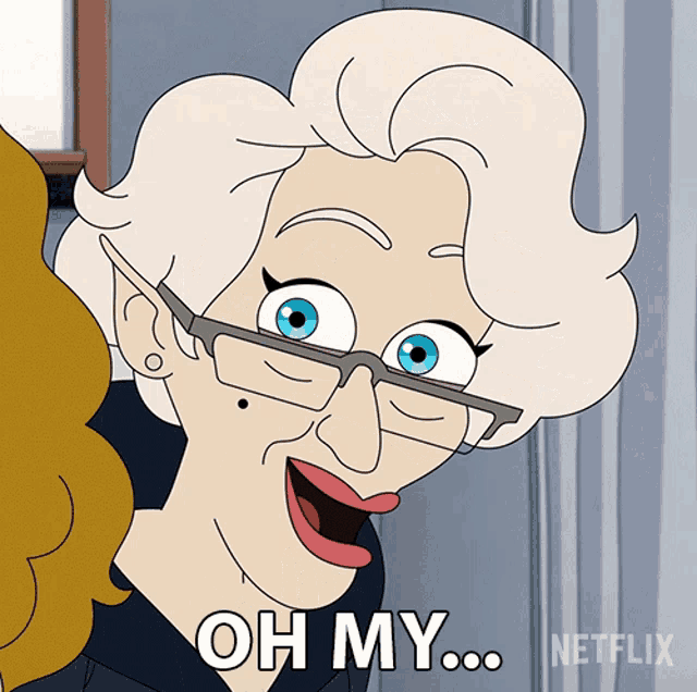 a cartoon of an older woman with glasses says oh my netflix