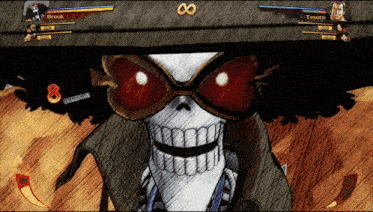a video game screen shows brook and tesoro