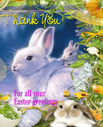 a thank you for all your easter greetings card with rabbits