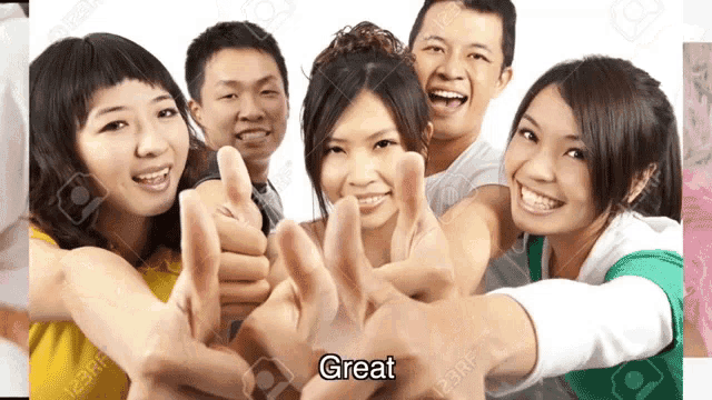 a group of people are giving a thumbs up and the word great is on the bottom right