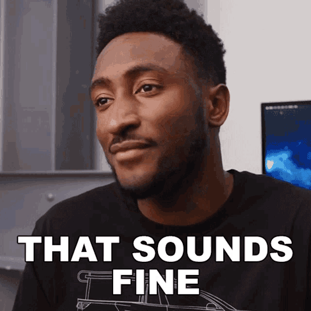 a man wearing a black shirt with the words that sounds fine on it