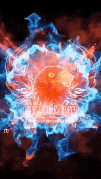 a red eagle is surrounded by blue flames with the words tjang merapi written below it