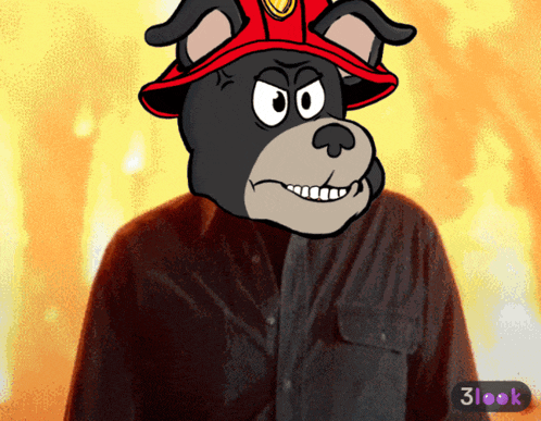 a cartoon dog wearing a fireman 's hat and jacket