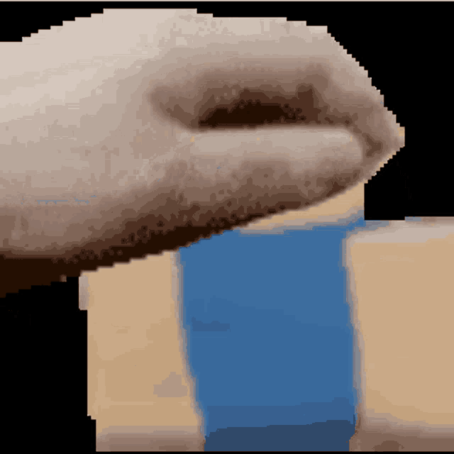 a pixelated image of a person 's mouth with a blue stripe