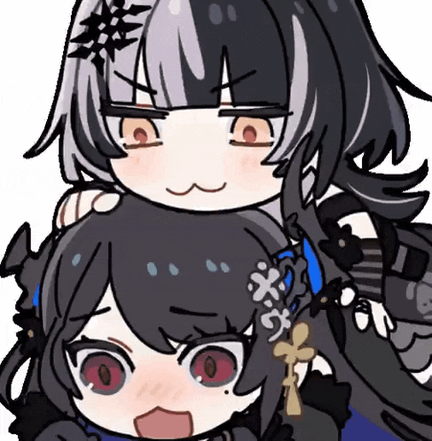 a cartoon drawing of a girl laying on top of another girl 's head
